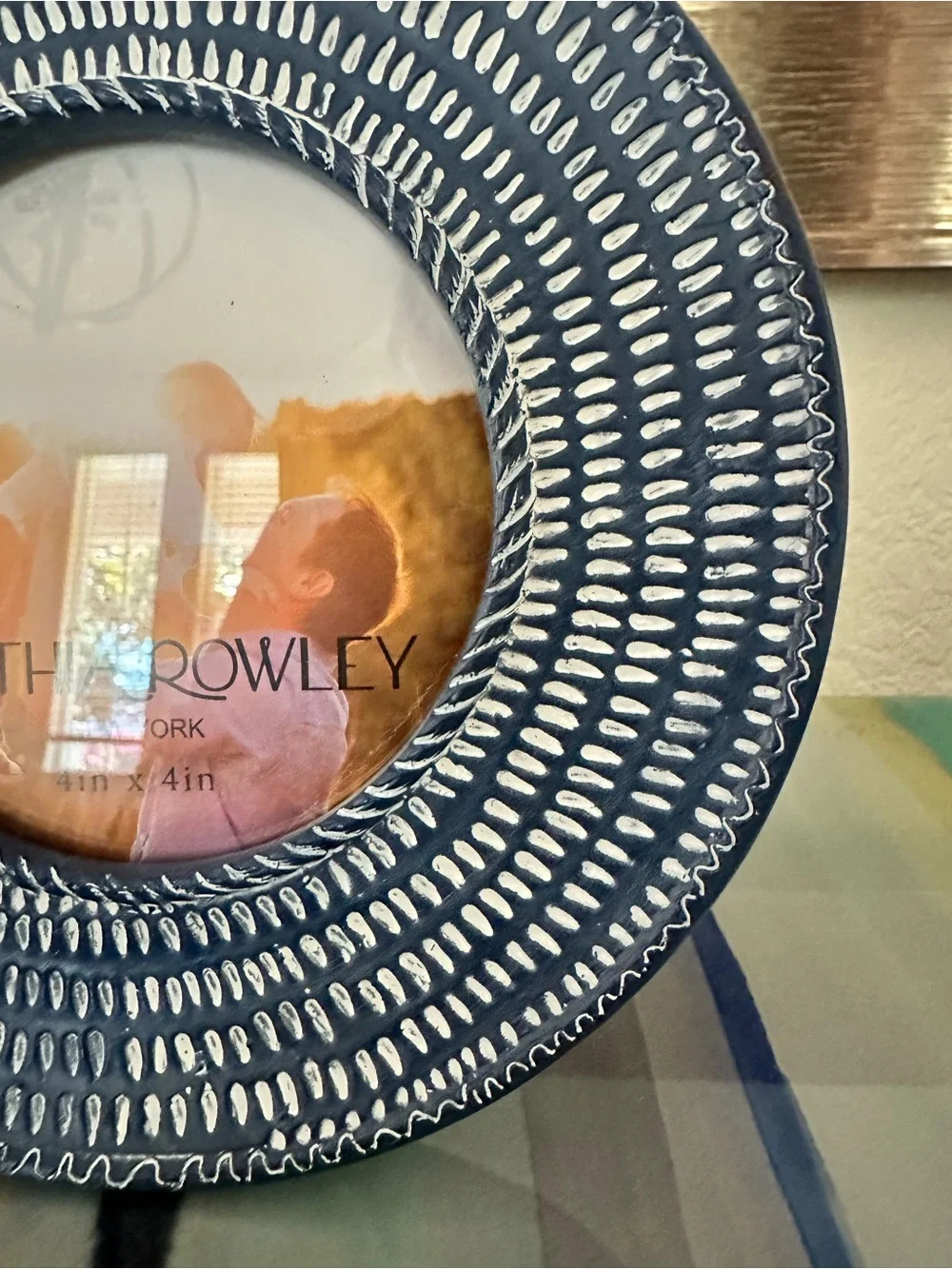 Cynthia Rowley Blue & White Round 4x4 Picture Frame | Coastal • Boho • Eclectic